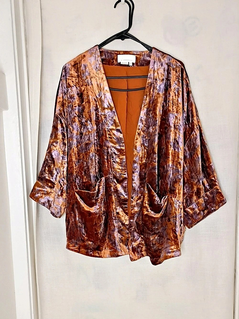 Anthropologie Esme Velvet Kimono Jacket Brown & Purple Small